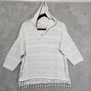 Loft Lounge Loose Knit Cover up Women's Size Medium V-neck Pullover Hoodie Gray‎
